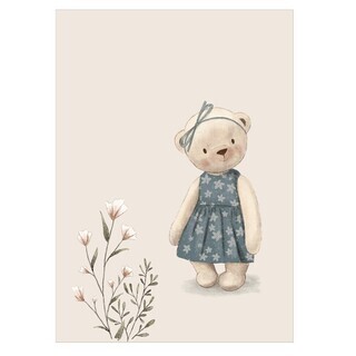 Søt bamse i kjole og blomster - Plakat