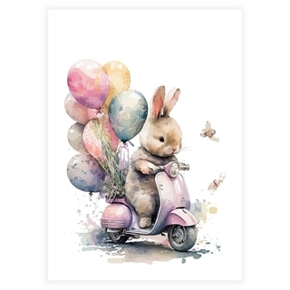 Kanin på scooter med ballonger - Plakat