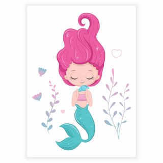 Havfrue med rosa hår - Plakat