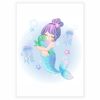 Havfrue med søt havskilpadde - Plakat 