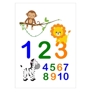 Læringsplakat med tall og dyr gutt
