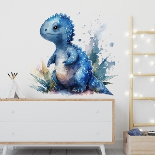 Veggklistremerke akvarell med blå dinosaurer