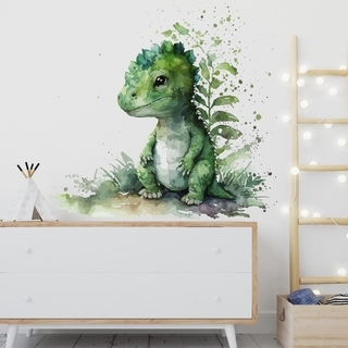 Veggklistremerke akvarell med grønne dinosaurer
