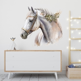Akvarell veggklistremerke med hvit hest